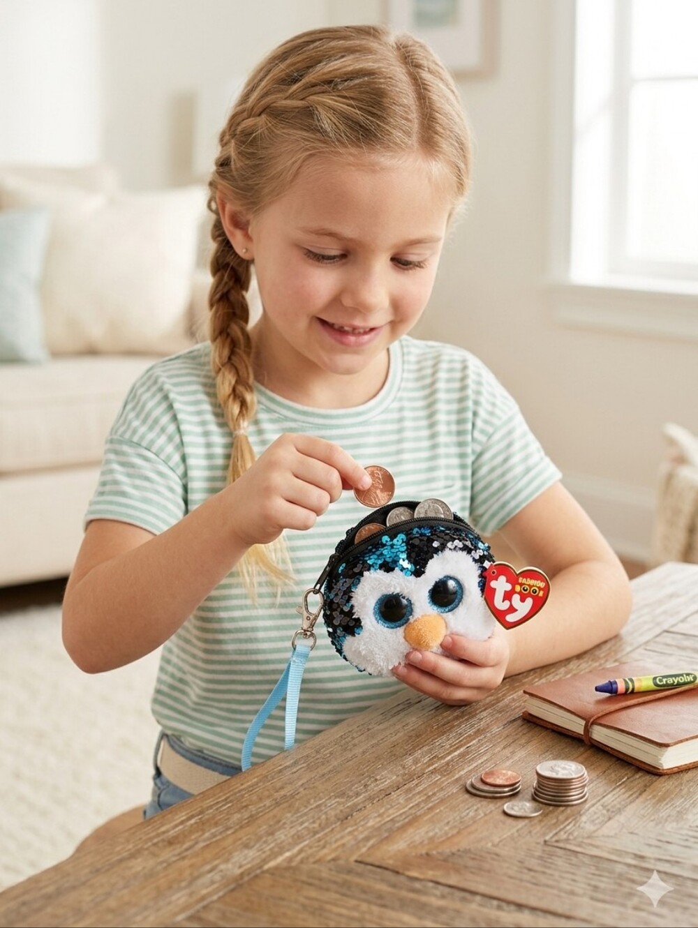 TY Penguin Sequin Keychain Coin Purse "Puddles"